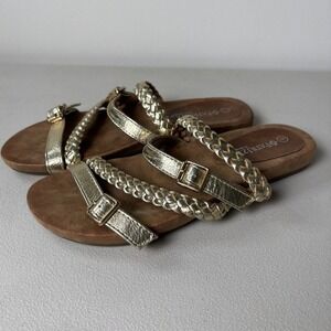 Patrizia Spring Step Gold Sandals Size 8 Leather Flat Dressy Casual Slip On Shoe